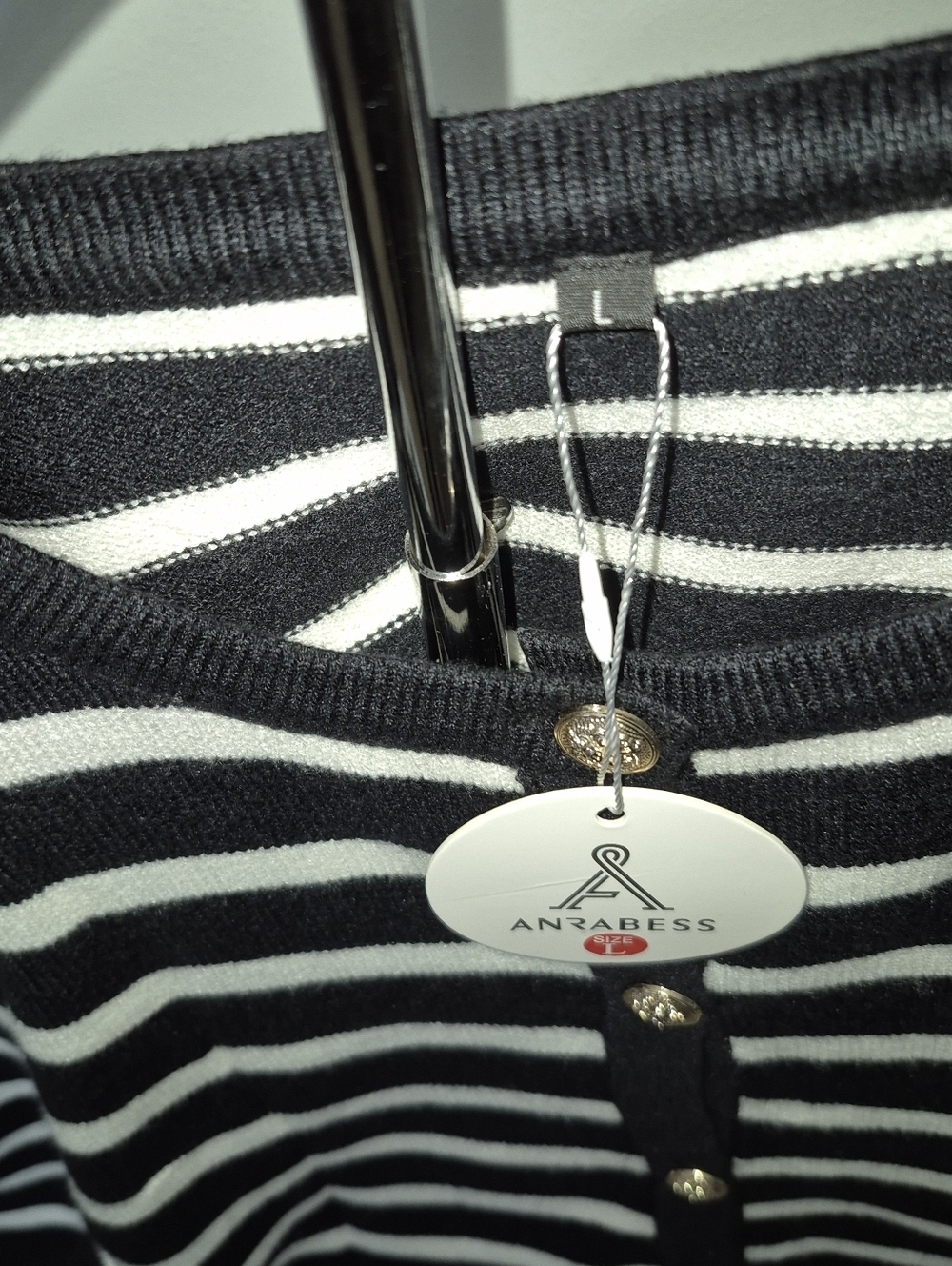 Women's Long Sleeve Striped Sweater Button Cardigan. Anrabess. NWT. Black/White - Picture 5 of 8